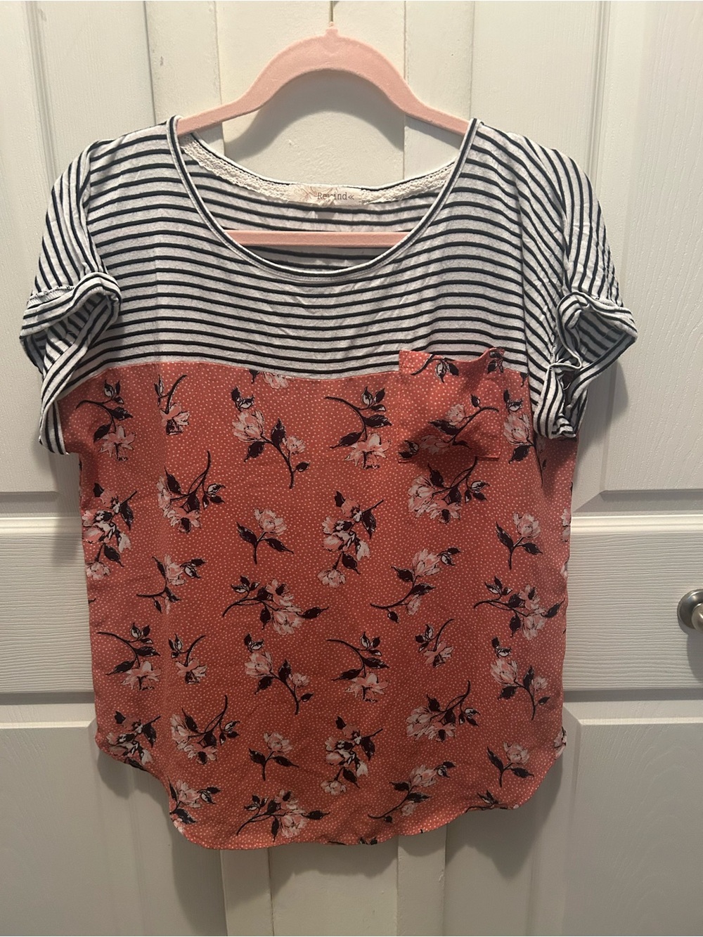 Rewind Ladies Large Orange And Striped Floral Design Blouse